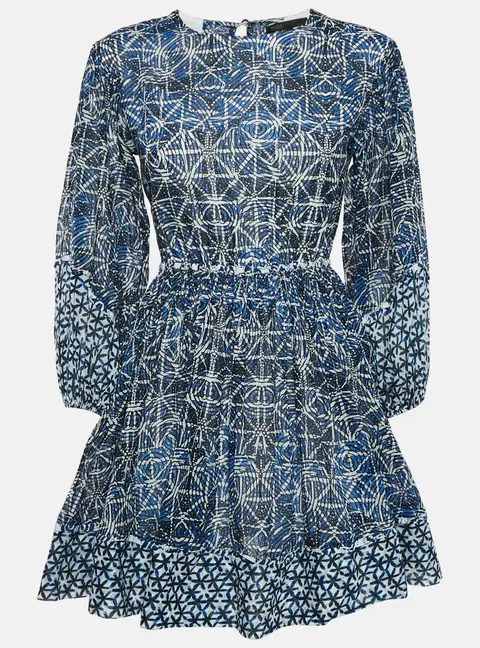 Maje Blue Printed Cotton Cut-Out Mini Dress S