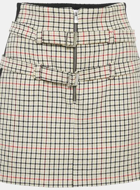 Maje Brown Checks Cotton Blend Mini Skirt S