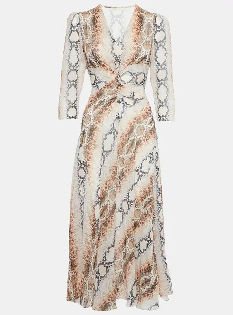 Maje Multicolor Snake Print Crepe V-Neck Repena Imprime Long Dress M