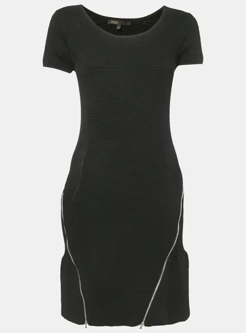 Maje Black Patterned Knit Zip Detail Short Dress S
