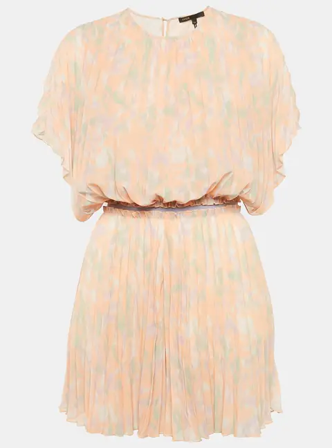 Maje Peach Abstract Print Chiffon Pliss&eacute; Playsuit L