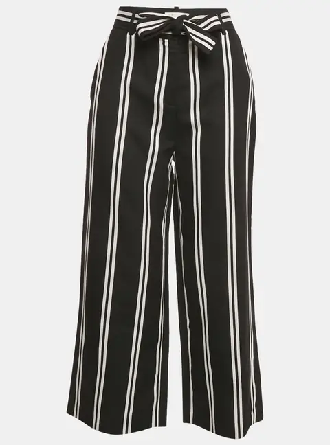 Maje Black Striped Gabardine Belted Wide-Leg Pants S