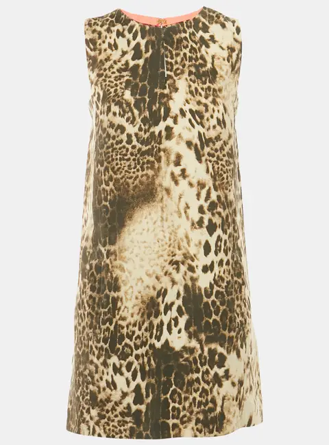Maje Brown Leopard Pattern Linen Blend Shift Dress S