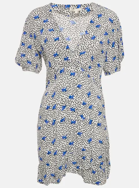 Maje White Floral Print Crepe Asymmetric Ruffled Mini Dress M