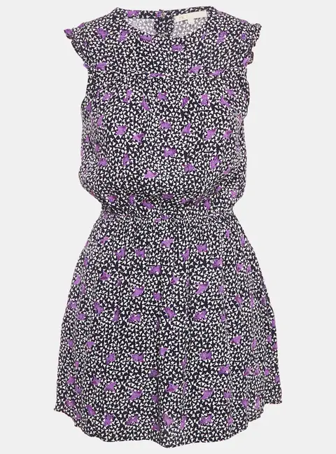 Maje Navy Blue Floral Print Crepe Pens&eacute;es Marine Parme Mini Dress S