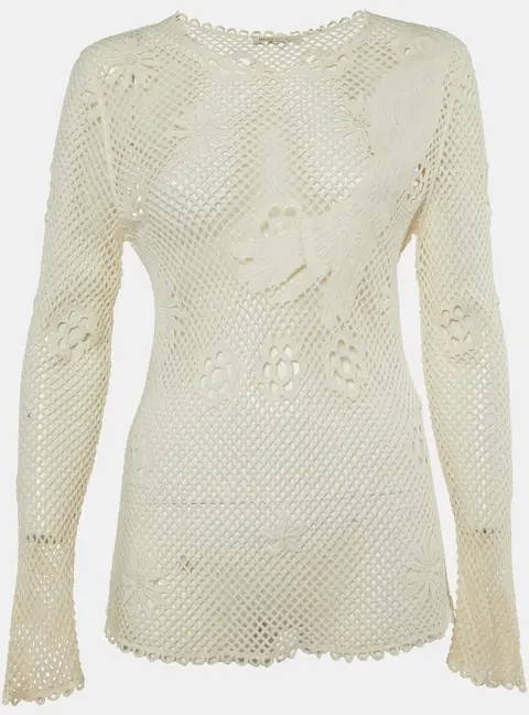 Maje Off White Embroidered Mesh Loriquet Long Sleeve Top M