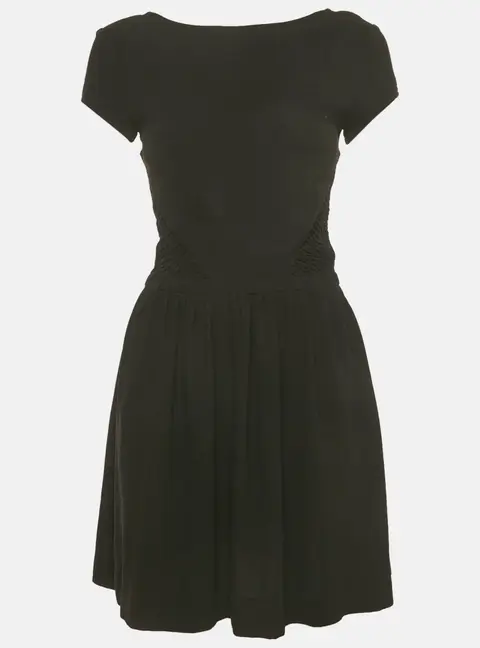 Maje Black Crepe Smocked Mini Dress M