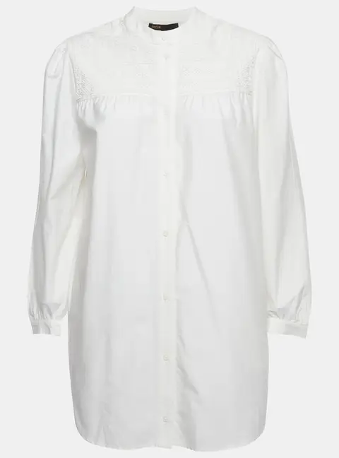 Maje White Beaded Cotton Mini Dress S