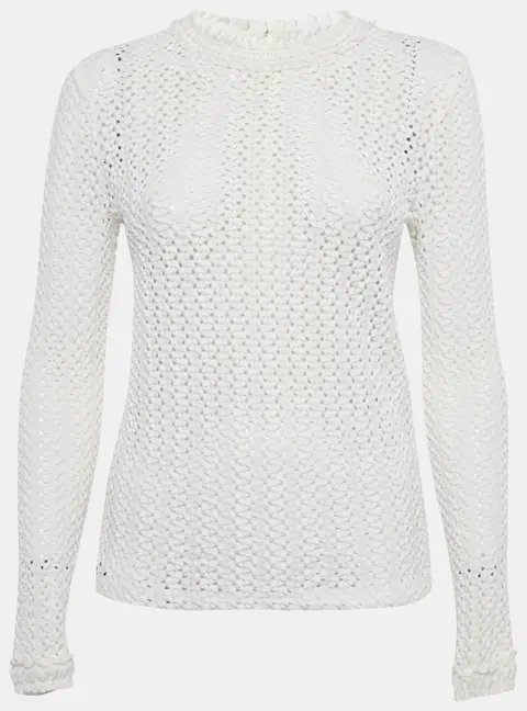 Maje White Textured Crochet Long Top S