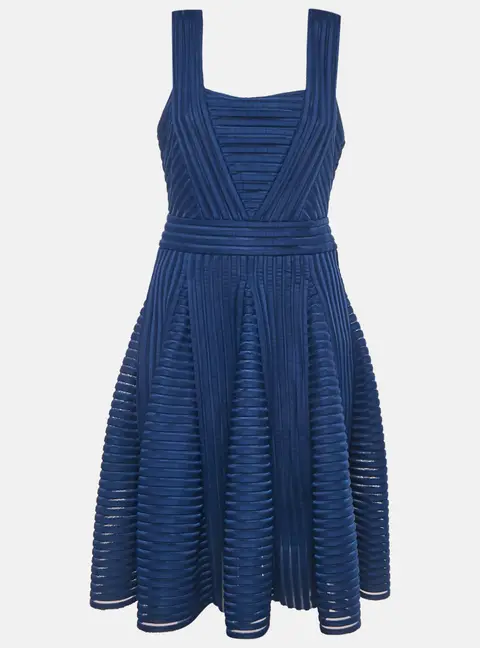 Maje Navy Blue Striped Jersey & Mesh Sleeveless Mini Dress L
