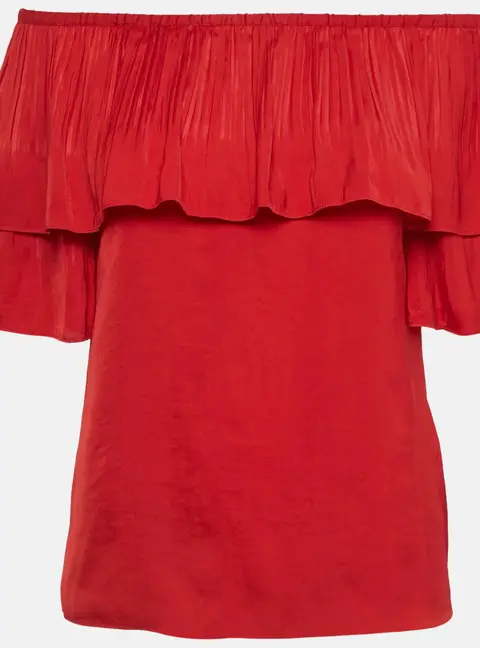 Maje Red Satin Plisse Ruffled Top S