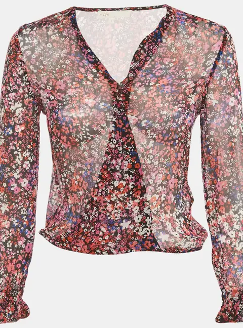 Maje Black Abstract Print Silk Top S