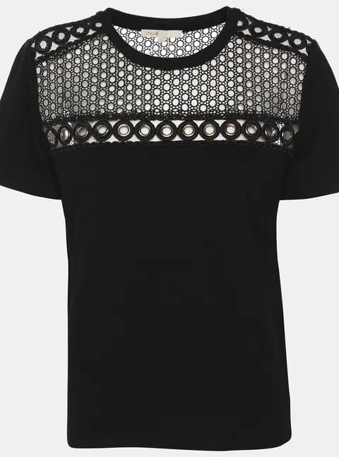 Maje Black Jersey Eyelet Detail Top L