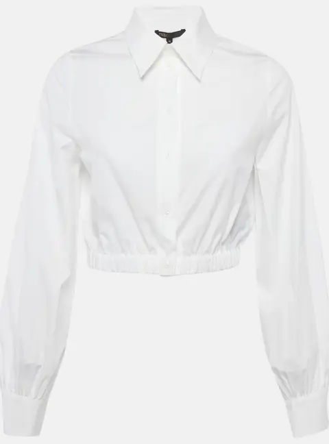 Maje White Cotton Button Front Crop Shirt S
