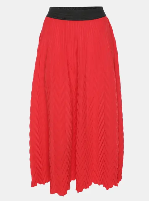 Maje Red Pleated Accents Crepe Midi Skirt S