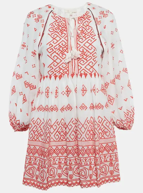 Maje White/Red Embroidered Cotton Rolipa Mini Dress XS