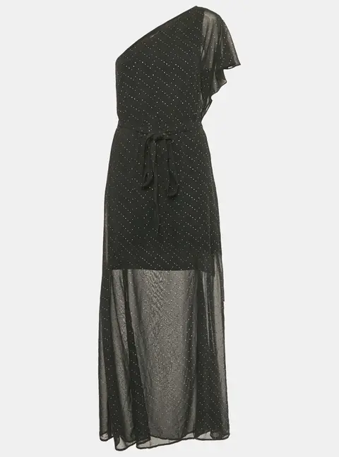 Maje Black Embellished One Shoulder Crepe Maxi Dress L
