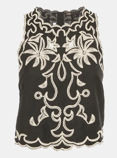 Maje Black Embroidered Cotton Top S