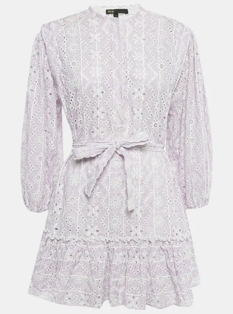 Maje Purple Embroidered Cotton Belted Mini Dress S