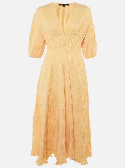 Maje Light Orange Plisse Robbylou Midi Dress S