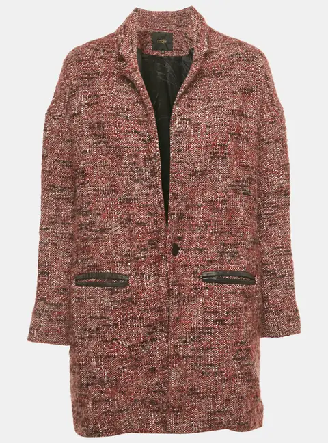 Maje Red Tweed Mid-Length Gordan Coat S