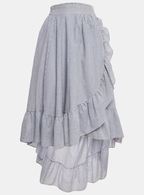 Maje White/Blue Striped Cotton Blend Asymmetric John Skirt S