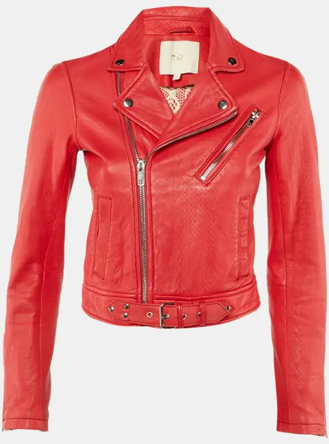 Maje Red Leather Bostep Biker Jacket S