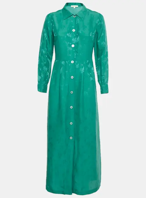 Maje Green Palm Tree Jacquard Sateen Midi Dress M