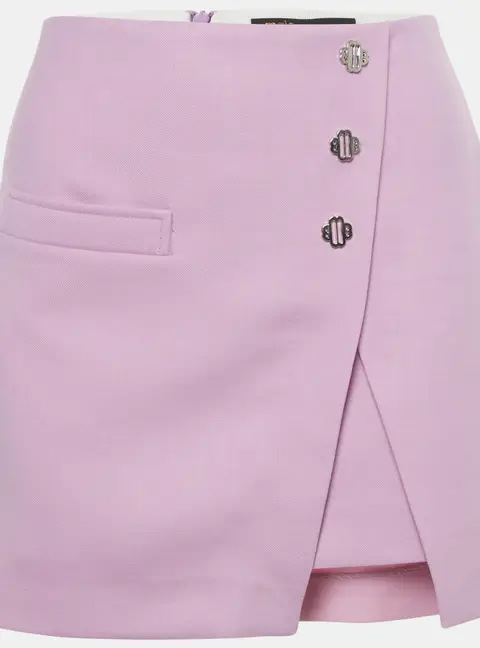 Maje Light Purple Gabardine Button Detail Mini Skirt XS