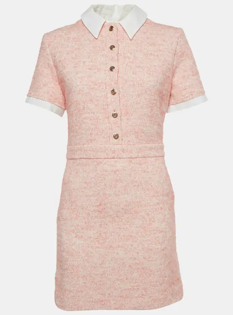 Maje Pink Collared Tweed Mini Dress M
