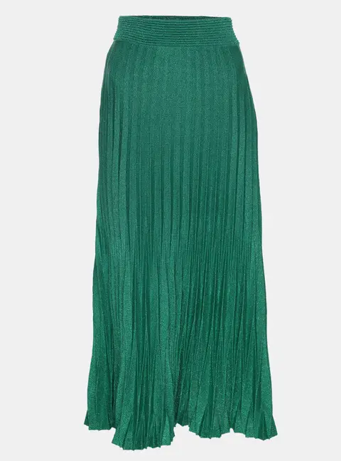 Maje Green Lurex Knit Pleated Maxi Skirt S