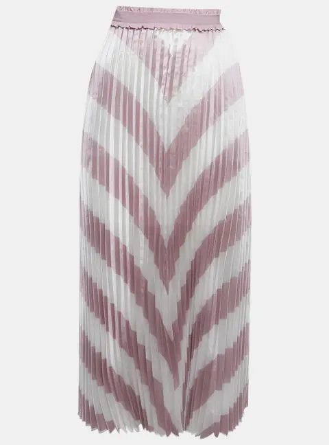 Maje White/Pink Striped Plisse Midi Skirt S