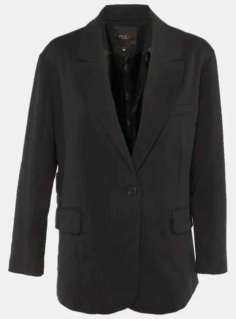 Maje Black Striped Crepe Single Breasted Blazer L