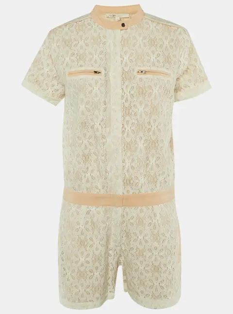 Maje White Lace & Silk Trim Zip UP Jumpsuit L