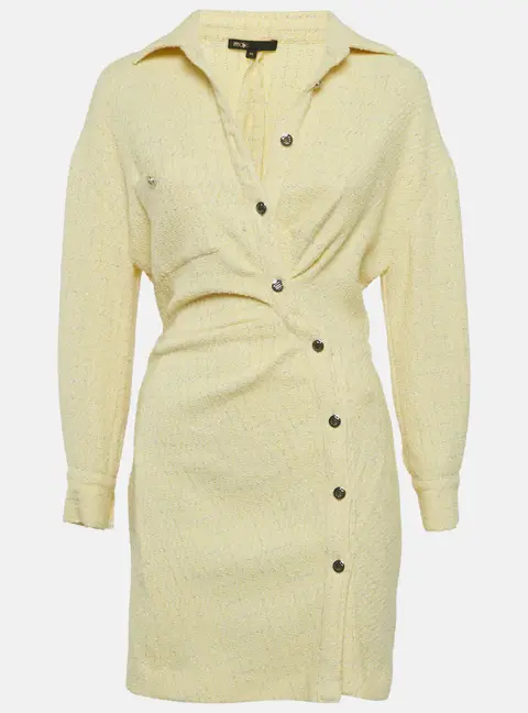 Maje Yellow Lurex Tweed Asymmetrical Mini Dress M