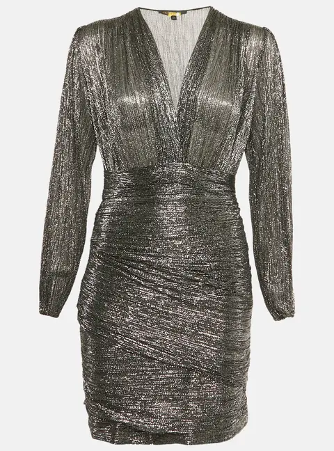 Maje Black Metallic Plunge Neck Mini Dress L