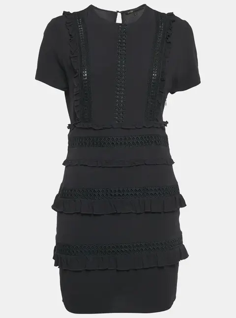 Maje Blak Crepe Cutwork Lace Detail Mini Dress S