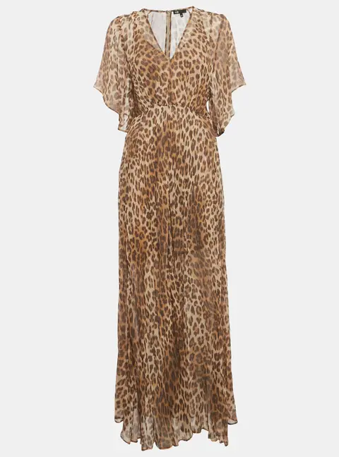 Maje Brown Leopard Pink Chiffon Maxi Dress S