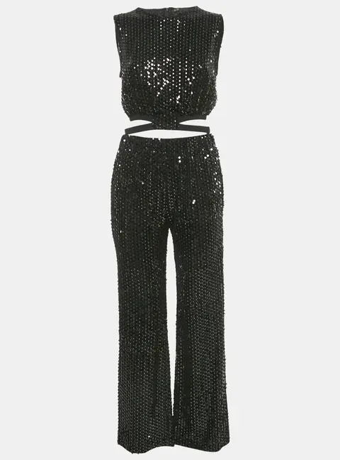 Maje Black Sequin Crop Top & Pants Set S