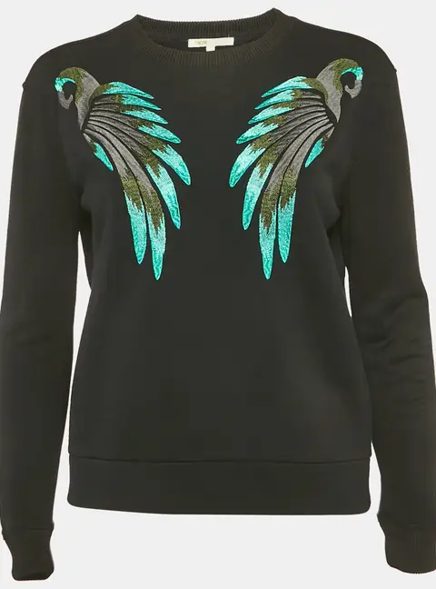 Maje Black Embroidered Wings Crepe Sweatshirt S