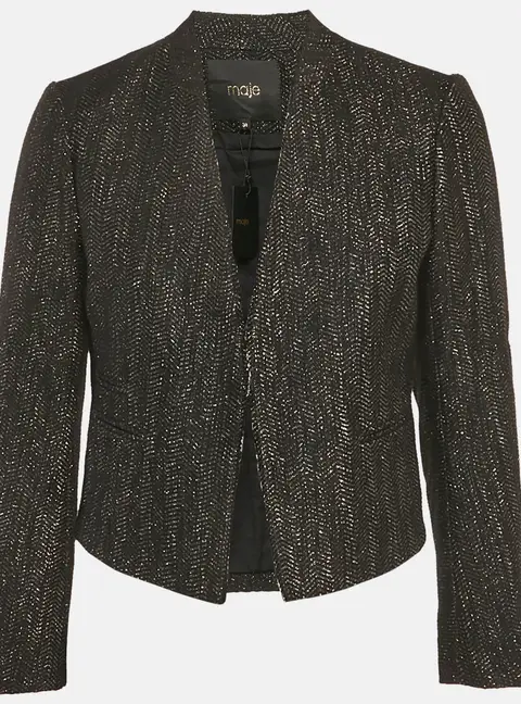Maje Black Cotton Lurex Detail Hook Front Jacket M