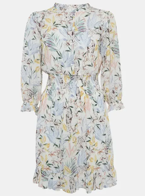 Maje White Floral Print Chiffon Ruffled Mini Dress L