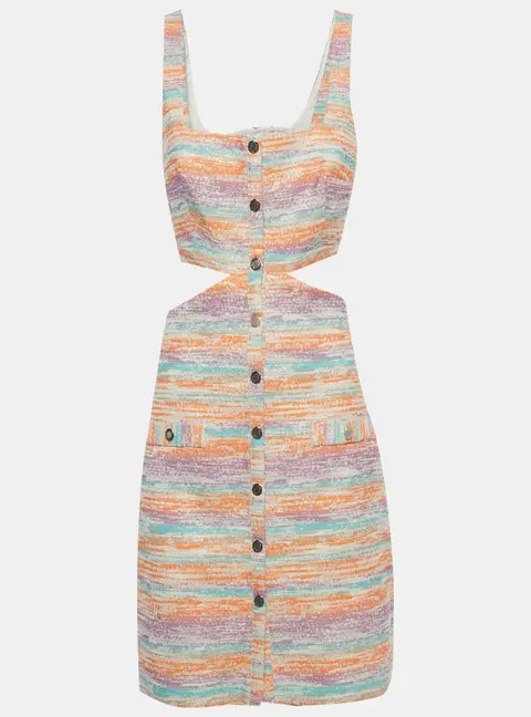 Maje Multicolor Lurex Tweed Cut Out Mini Dress L