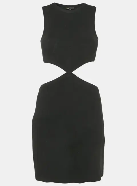 Maje Black Rib Knit Open-Waist Mini Dress S