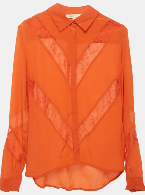 Maje Orange Silk Lace Detail Shirt XS