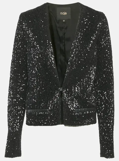 Maje Black Sequin Cropped Jacket S