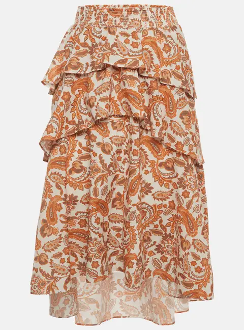 Maje Off-White/Orange Paisley Print Cotton Asymmetrical Midi Skirt S