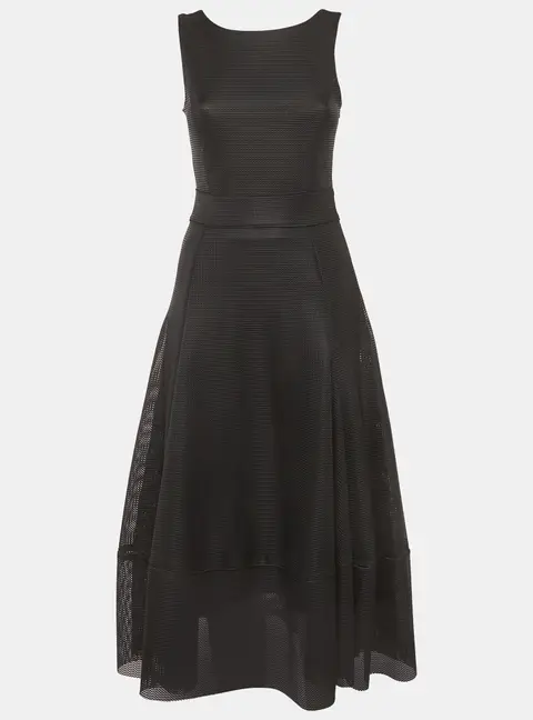 Maje Black Mesh Flared Raining Midi Dress S