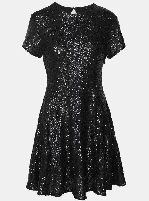 Maje Black Sequin Flared Mini Dress S