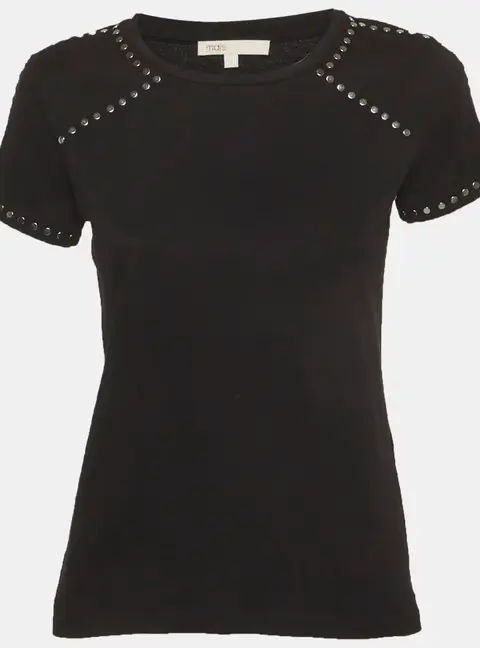 Maje Black Studded Cotton Knit Tity T-Shirt S
